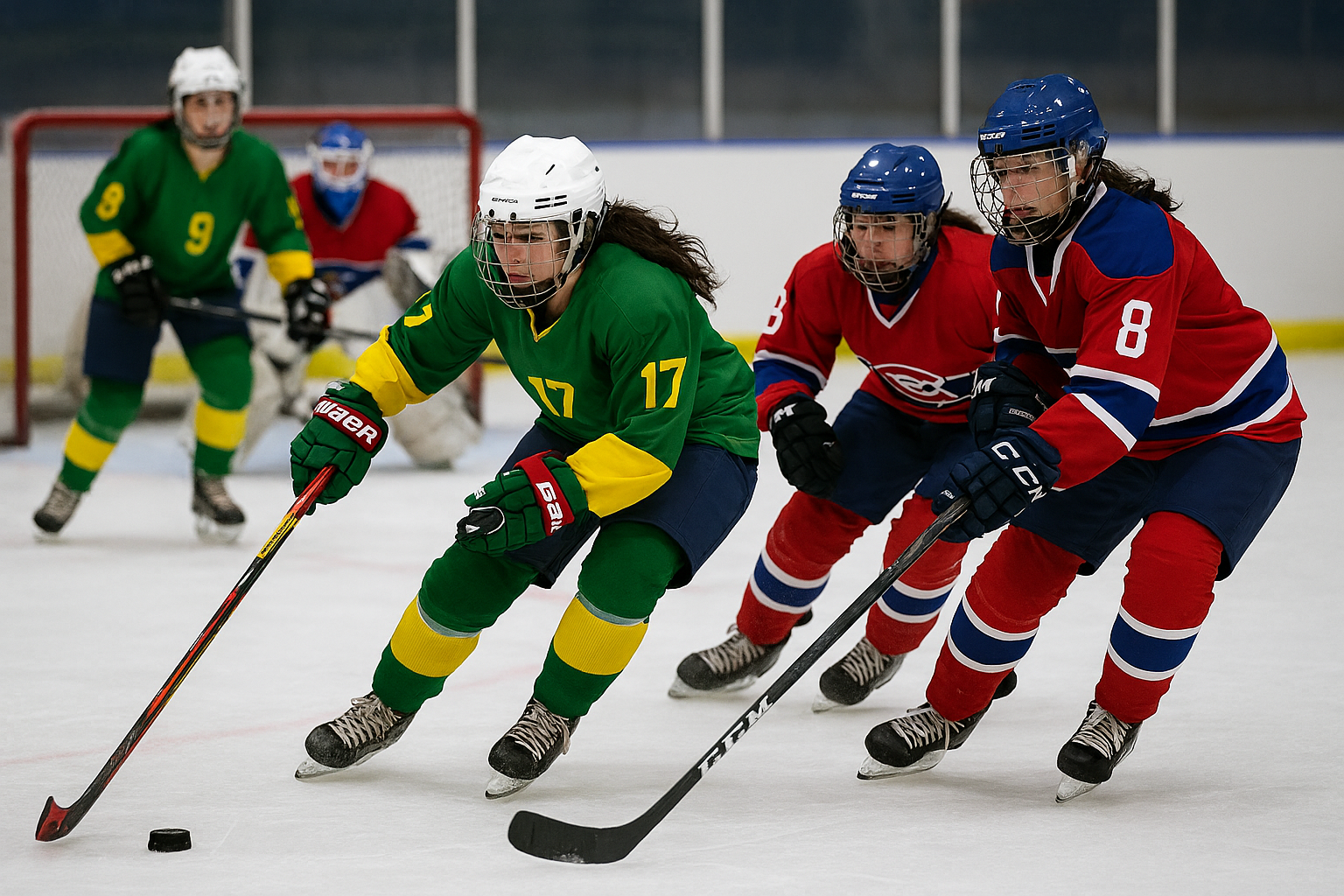 Imagem de jogo feminino de Hockey no gelo gerada por IA Copilot -Crédito: Microsoft (2025).