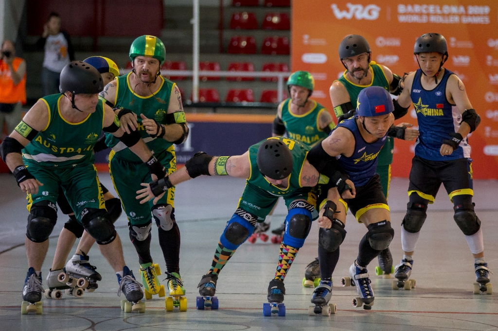 Jogo de Roller Derby Masculino entre Austrália e Coréia do Sul - Foto: M. Casanovas/WRG – Fonte: Word Skate (2019)