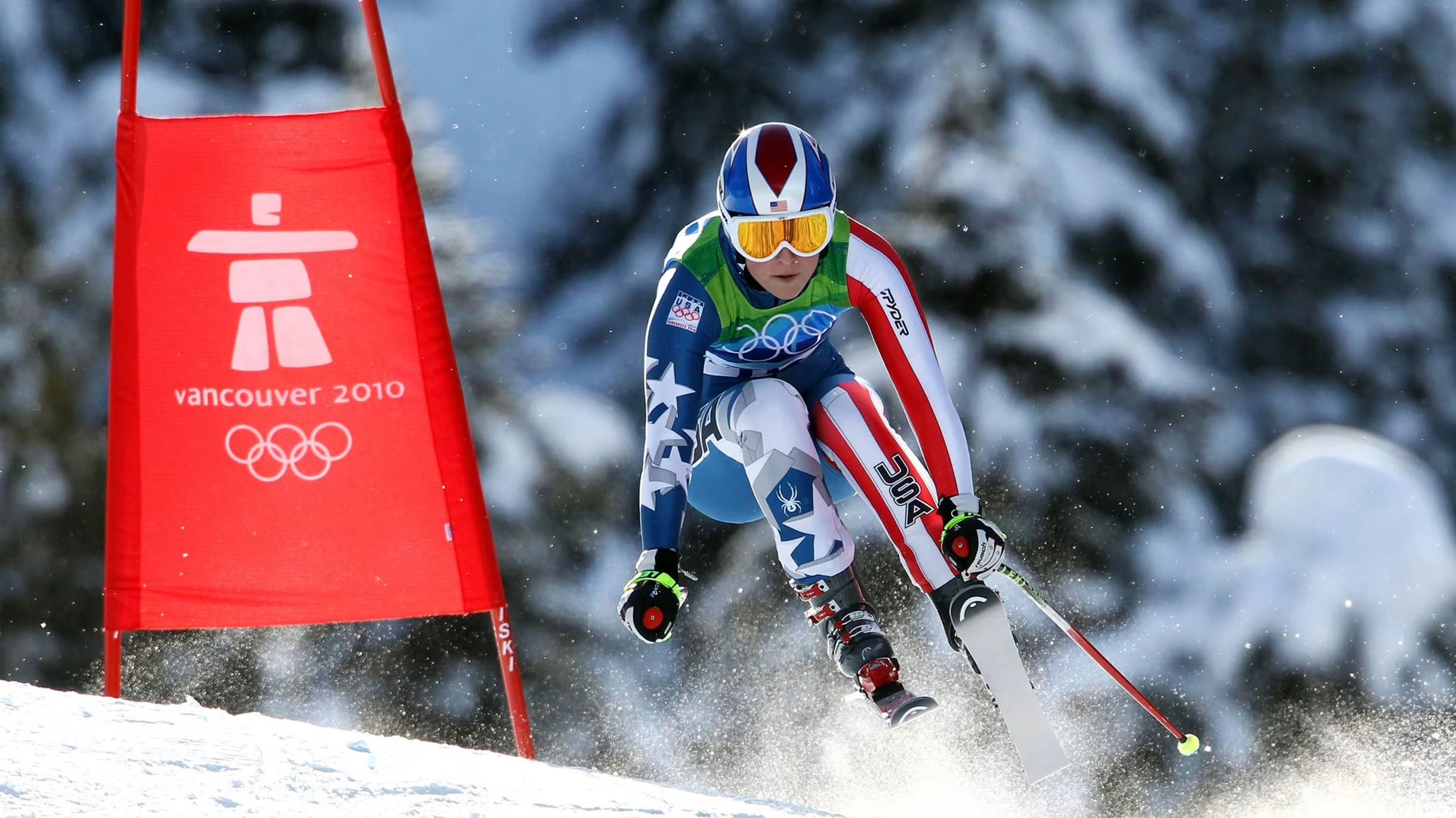 Lindsey Vonn competindo nas Olimpiadas de Vancouver 2010, em que ganhou medalha de Ouro no Downhill feminino – Foto: Getty Images – Fonte Olympics (2020)