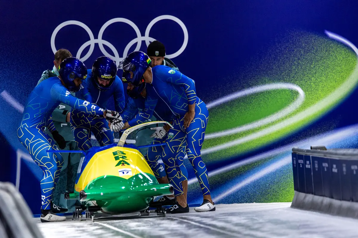 Equipe Brasileira do Bobsled 4-man, nas primeiras descidas da modalidade. Foto: Gabriel Heusi/COB – Fonte: COB (2026)