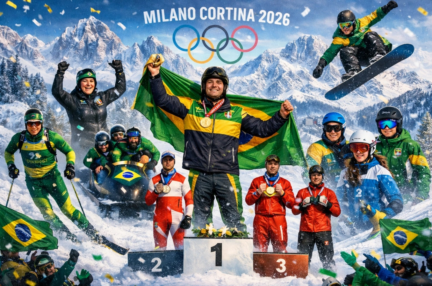 Arte Criada Pelo ChatGPT Plus a pedido da Ice Hockey sobre a participação Brasileira nas Olimpíadas de inverno Milano Cortina 2026