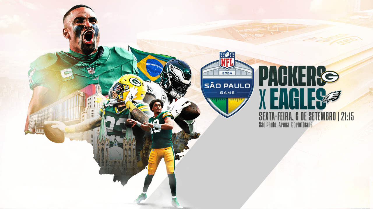 Chamada para o Jogo dos Packers x Eagles em 2024– Foto: NFL (GE Globo.com 2024)