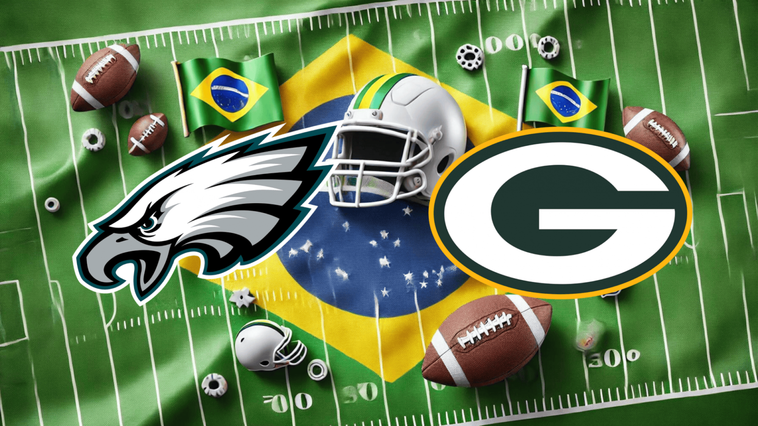 Arte sobre o jogo dos Eagles x Packers– Autor: Ana Luiza Figueiredo via Dall-E/Olhar digital (2024)