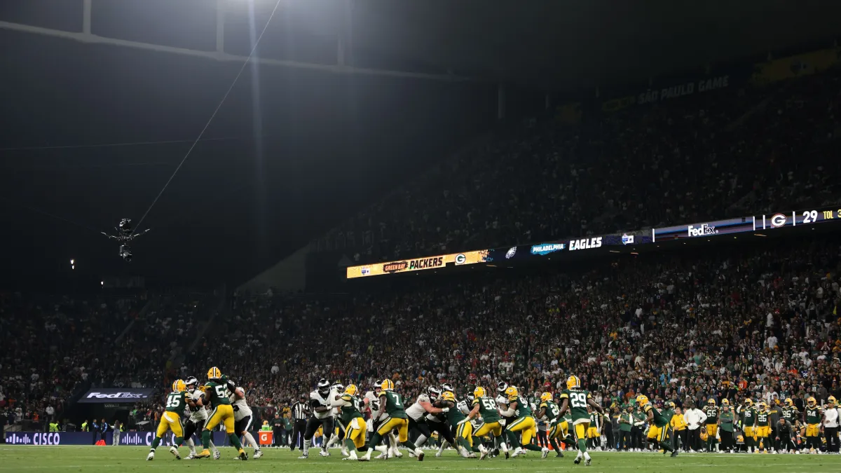 Neo Química Arena recebeu primeiro jogo da NFL no Brasil, entre as equipes do Packers x Eagles em 2024 – Foto: Wagner Meier/Getty Images (2024)