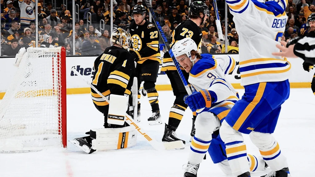 Jogo 4 dos playoffs da NHL entre as equipes do Buffalo Sabres contra o Boston Bruins em 26/04/2026 - BUF@BOS – Por Joe McDonald – Fonte: NHL (2025)