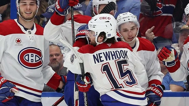Newhook abre o placar no jogo 7:- MTL@TBL, Jogo 7– Fonte NHL (2026)