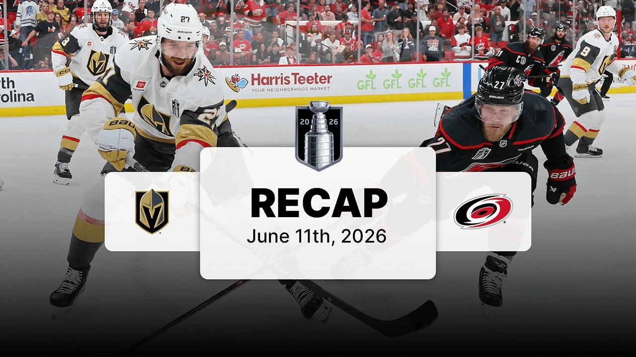 Jogo 5 da final da Stanley Cup 2026 entre as equipes de Vegas Golden Knights e Carolina Hurricanes – VGK@CAR, SCF, Gm 5 – Foto/Reprodução: NHL.com – Fonte: NHL (2026).