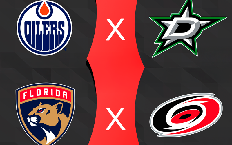 Arte com os confrontos das finais de conferência