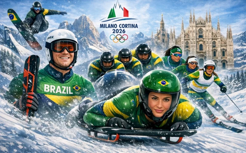 Arte criada pelo ChatGPT 5.2, a partir de especificações passadas pela Ice Hockey Br, sobre a participação Brasileira em Milano-Cortina 2026