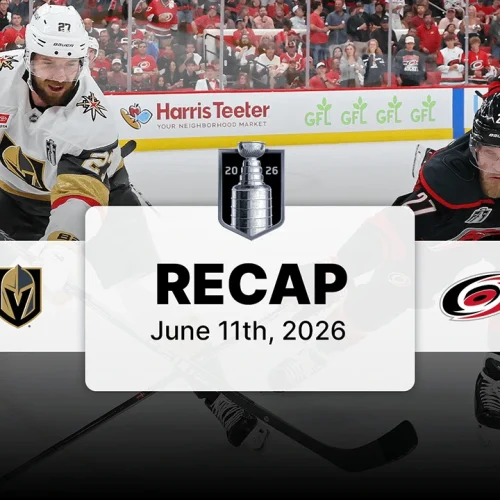 Jogo 5 da final da Stanley Cup 2026 entre as equipes de Vegas Golden Knights e Carolina Hurricanes – VGK@CAR, SCF, Gm 5 – Foto/Reprodução: NHL.com – Fonte: NHL (2026).