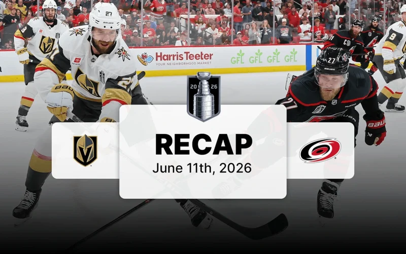 Jogo 5 da final da Stanley Cup 2026 entre as equipes de Vegas Golden Knights e Carolina Hurricanes – VGK@CAR, SCF, Gm 5 – Foto/Reprodução: NHL.com – Fonte: NHL (2026).
