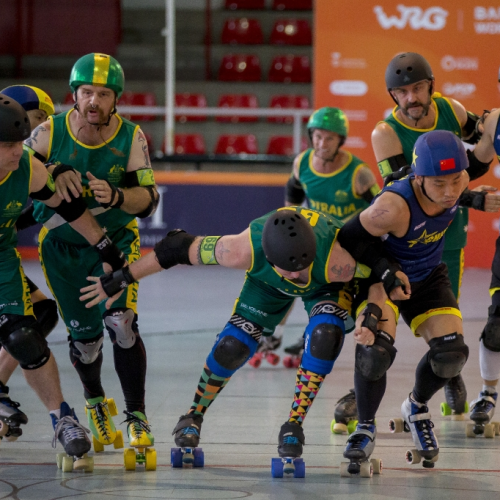 Jogo de Roller Derby Masculino entre Austrália e Coréia do Sul - Foto: M. Casanovas/WRG – Fonte: Word Skate (2019)