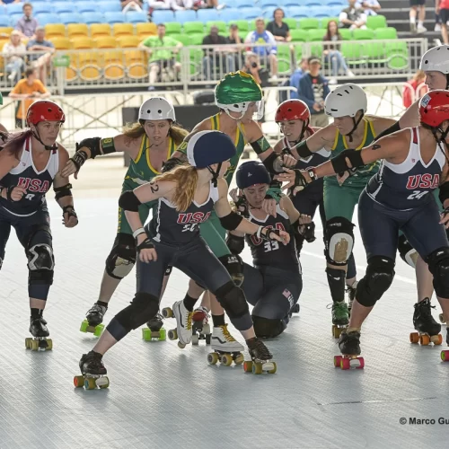 Jogo entre Estados Unidos e Australia, no Roller Games – Foto: Marco Guariglia / World Skate (2017)